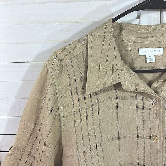 Charter Club Linen Blouse 14 Top Beige Neutral NWOT - Picture 4 of 13